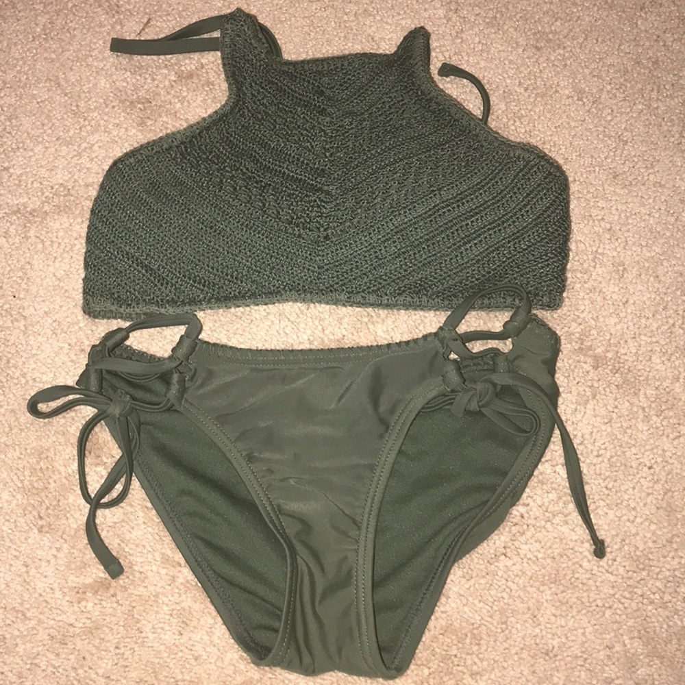 Army Green Crochet Bikini Set